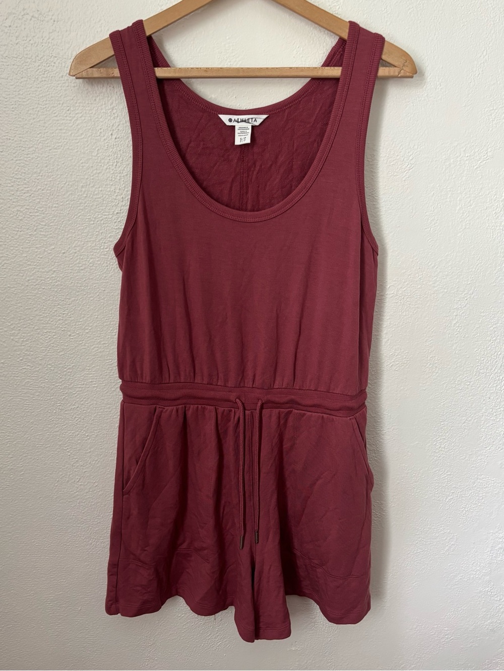 Athleta Balance Tank Romper Burgundy Drawstring Waist Pocketed Size Small